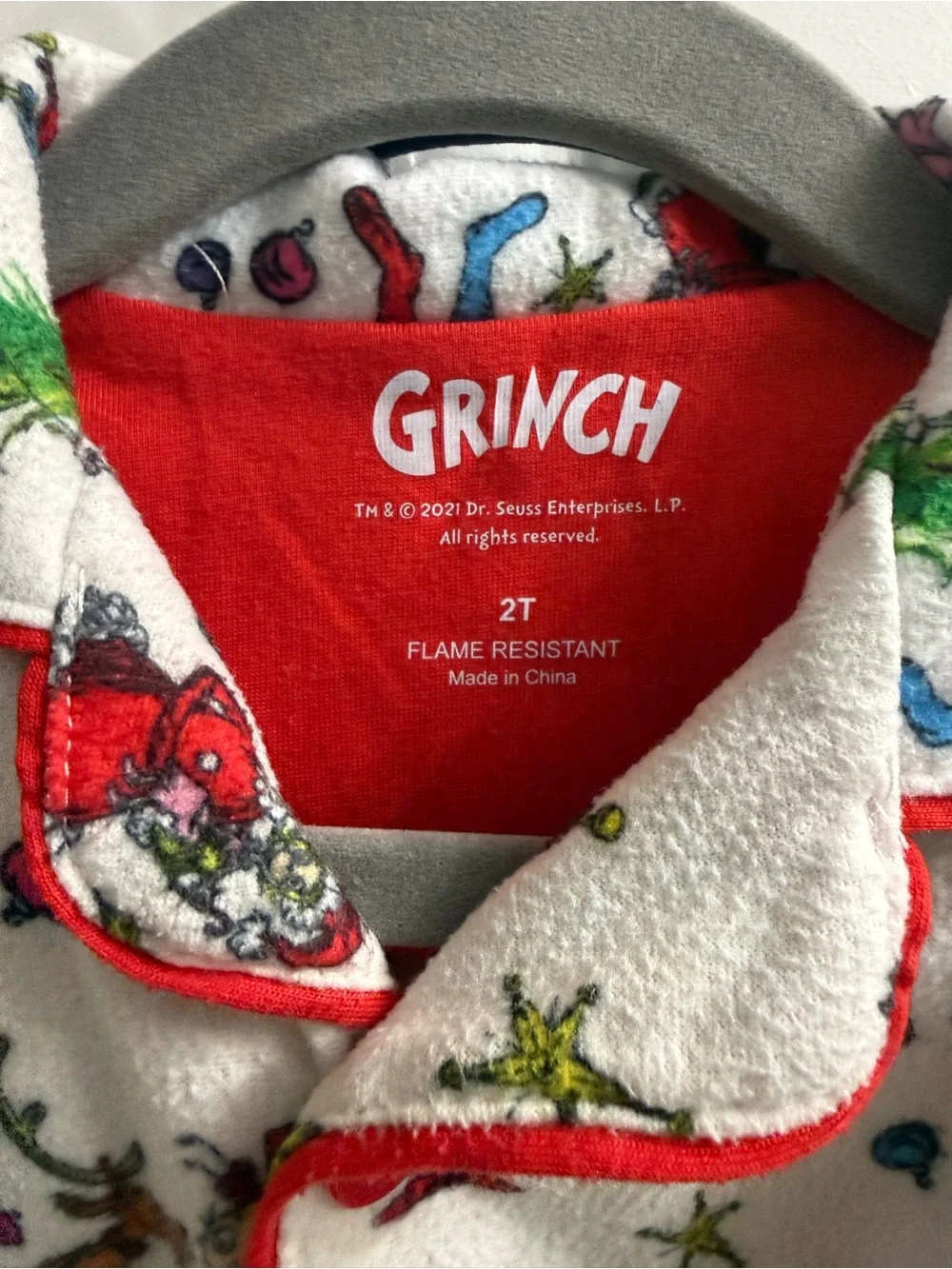 Grinch Kids White Holiday Pajama Set with Red Trim